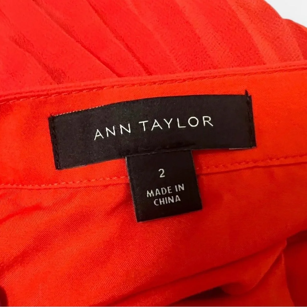 Ann Taylor Orange Red Pleated Lined Flowy Maxi Skirt Women’s Size 2 - Picture 3 of 5